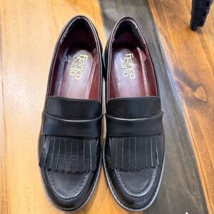 Franco Sarto Black Leather Loafers with Maroon Interior